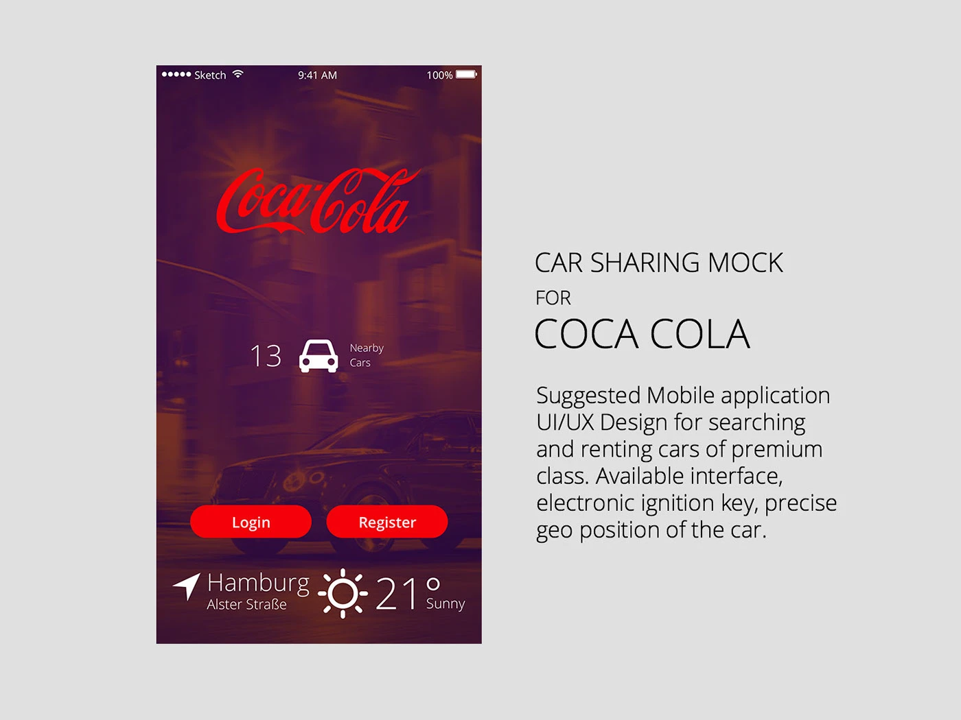Coca Cola Car Sharing Mobile app UI/UX Design