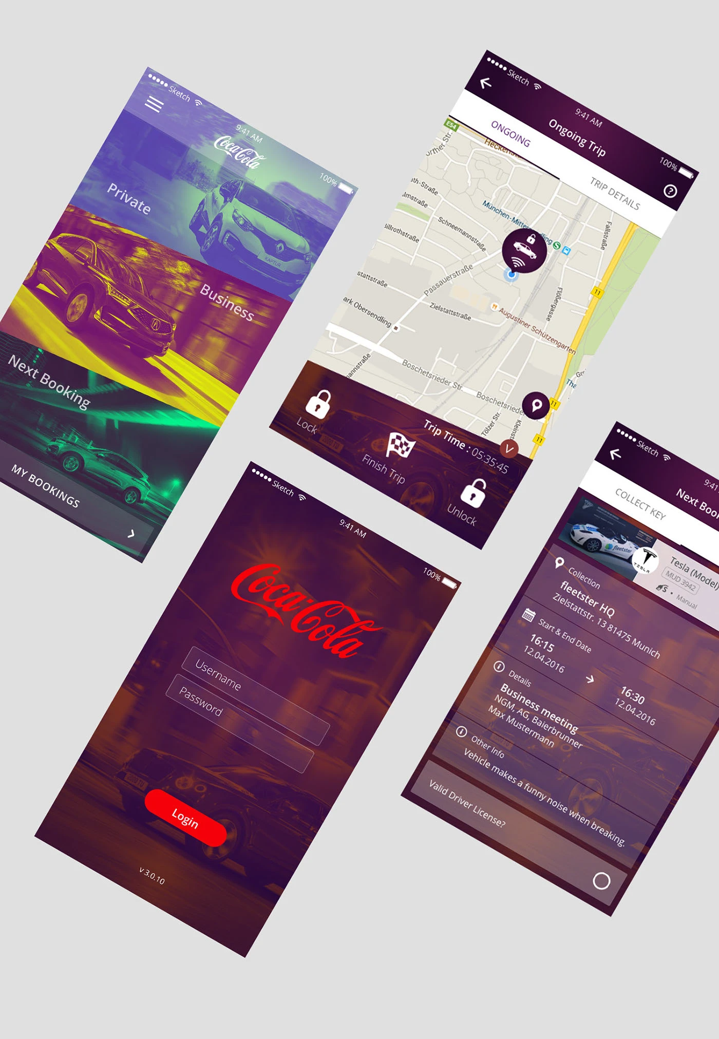 Coca Cola Car Sharing Mobile app UI/UX Design